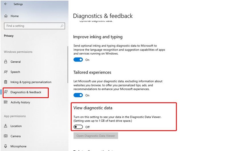 Kích hoạt Diagnostic Data Viewer trên Windows 10 bước 2