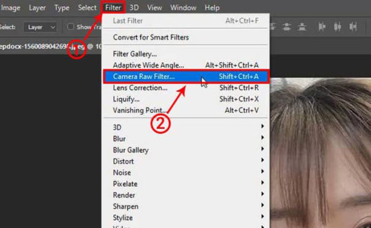 Kiểm tra chức năng Camera Raw bằng cách nhấn vào tab Filter