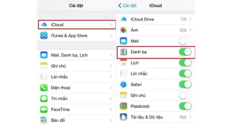 Kiểm tra phần cài đặt Contacts và iCloud Contacts