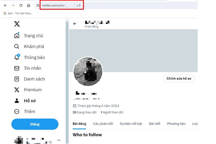 Lấy link Twitter trên máy tính