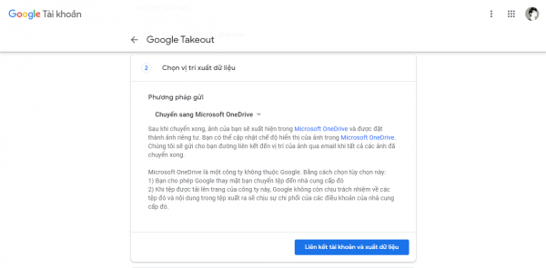 liên kết tài khoản google Takeout