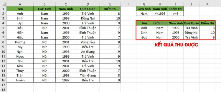 Lọc dữ liệu bằng bộ lọc Filter đơn giản nâng cao 5