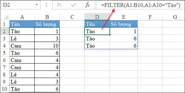 Lọc dữ liệu bằng hàm Filter 