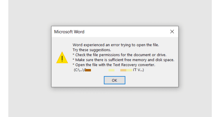 Lỗi word experienced an error trying to open the file là gì