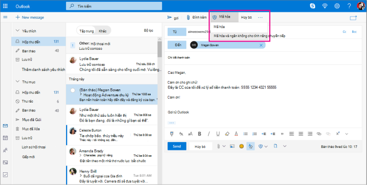 mã hóa email trên Microsoft Outlook trên web