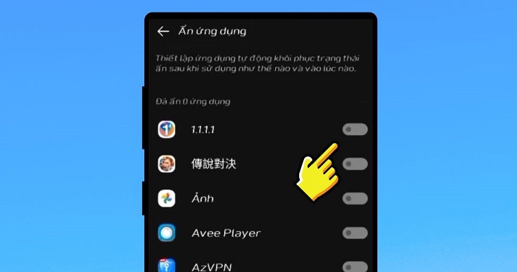 Mở lại ứng dụng bị ẩn Vivo