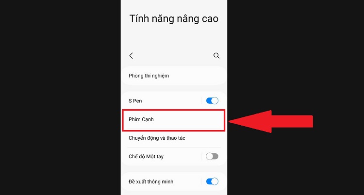 Nhấn vào mục Phím Cạnh