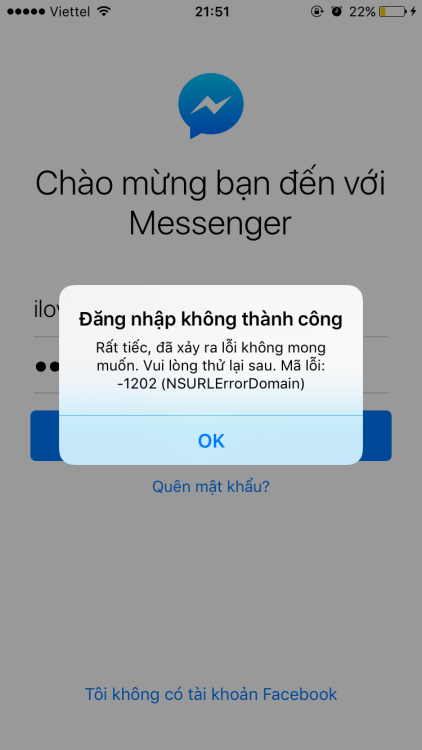 Nhập đúng mật khẩu Messenger mà vẫn báo sai