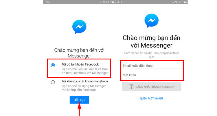 quên mật khẩu tài khoản Messenger