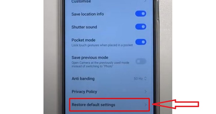 Restore default cài đặt camera