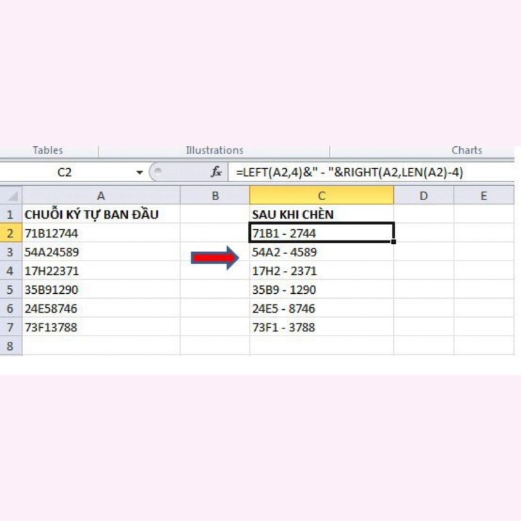 Sử dụng công thức LEFT, RIGHT, MID