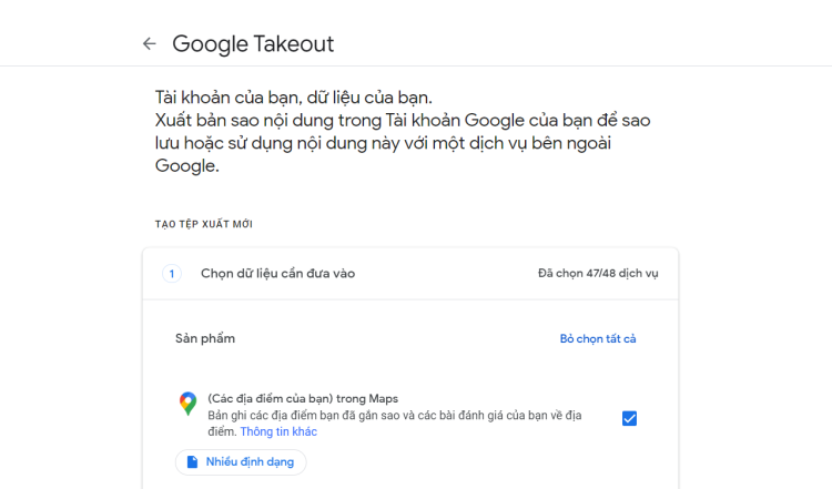 sử dụng Google Takeout để sao lưu dữ liệu Google