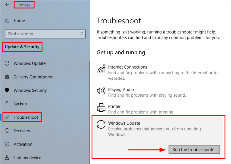 Sử dụng Windows Update troubleshooter