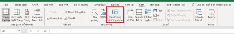 Sử dụng Zoom to Selection để mở file Excel full màn hình