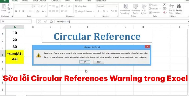 sửa lỗi Circular References Warning trong Excel