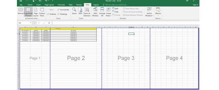 Tại sao Excel chia thành nhiều trang khi in