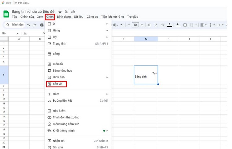 Tạo đường chéo trong Google Sheet bằng lệnh chèn B3