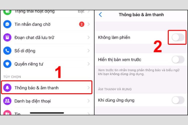 Tắt Chế độ không làm phiền