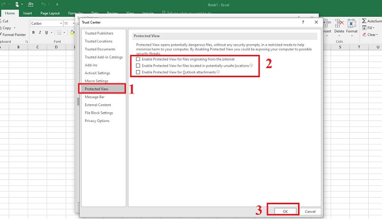 Tắt chế độ xem được bảo vệ Excel