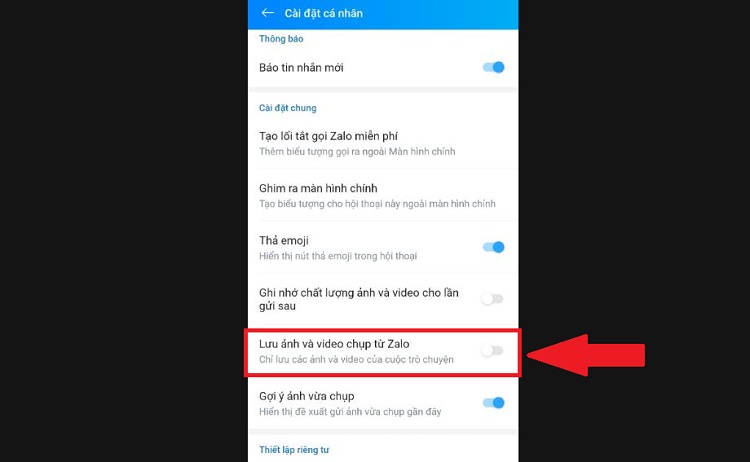 Lưu ảnh và video chụp từ Zalo