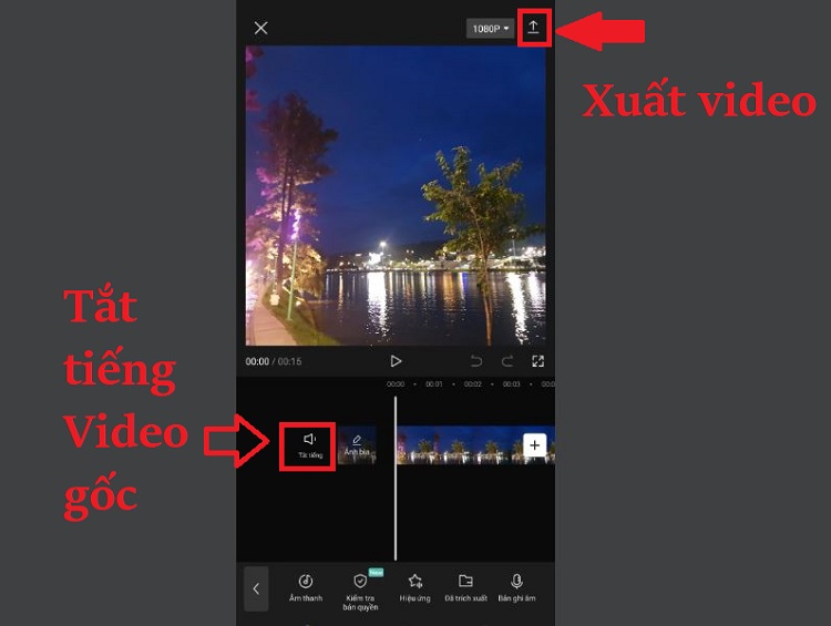 Tắt tiếng và xuất video Capcut