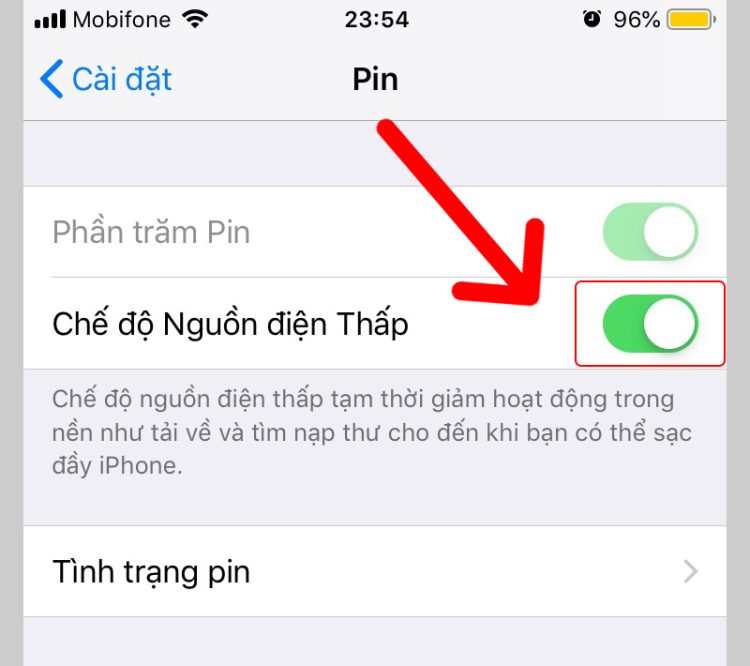 Tắt trình tiết kiệm pin điện thoại iphone