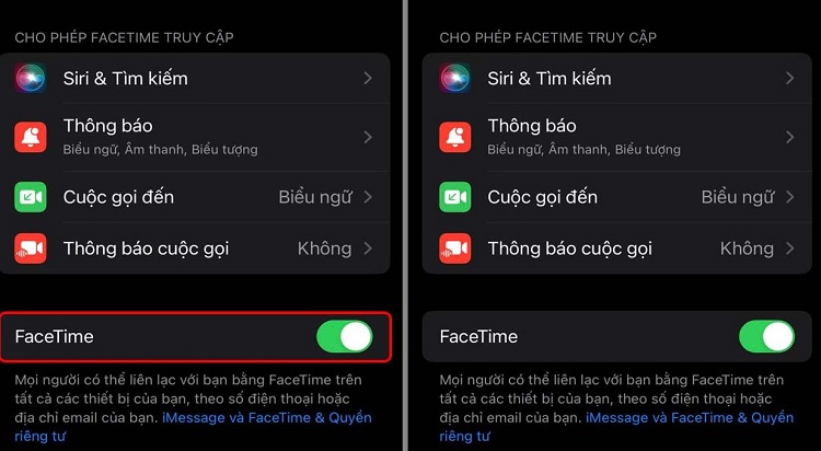 Tắt và bật lại FaceTime