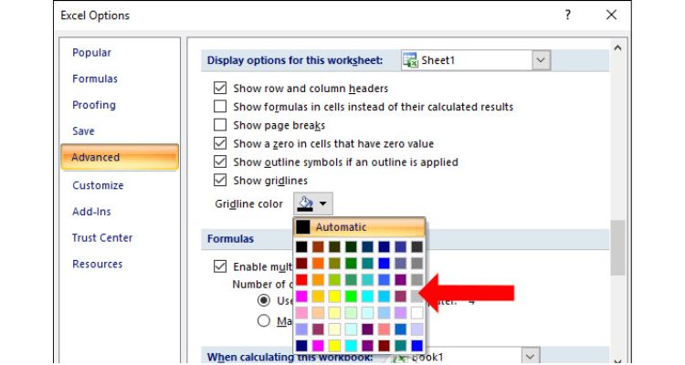 Cách in không bị mất dòng kẻ trong Excel bằng thay đổi màu