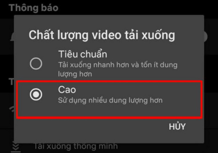 Thiết lập video tải xuống