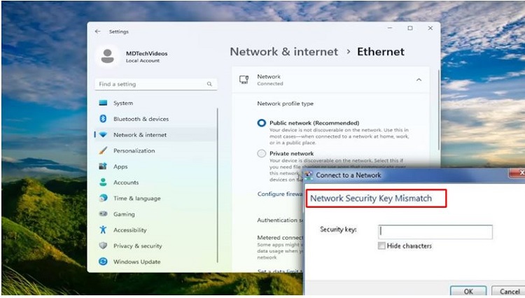 Tìm hiểu lỗi network security key mismatch