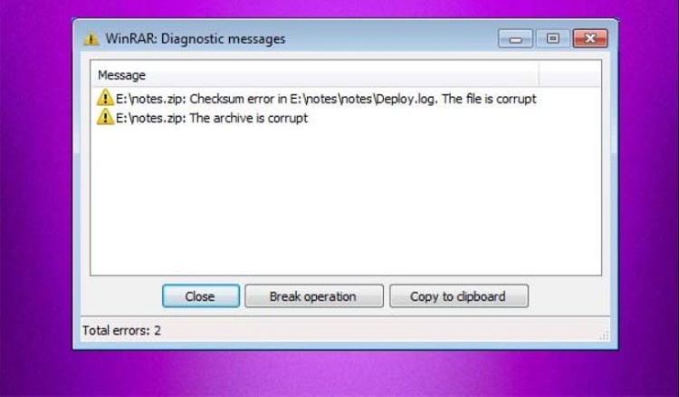 Tìm hiểu lỗi winrar diagnostic messages khi giải nén