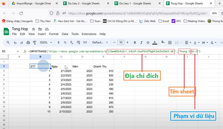 Ví dụ cách sử dụng hàm IMPORTRANGE