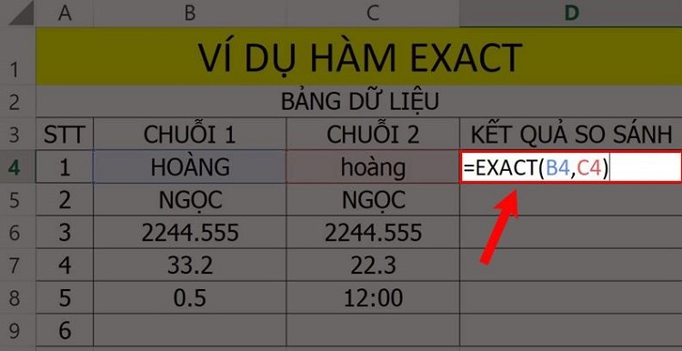 Ví dụ hàm EXACT