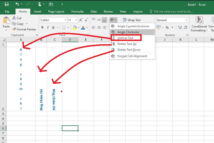 Hướng dẫn cách viết theo chiều dọc tại Excel