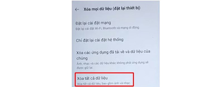 Xóa mọi dữ liệu