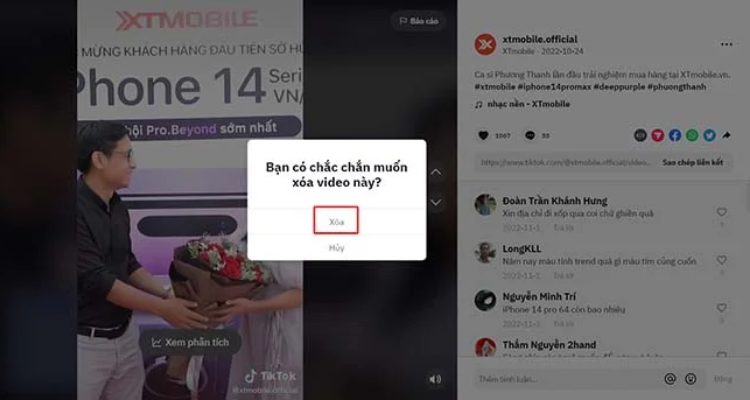 xóa video đăng lại trên TikTok của người khác trên máy tính