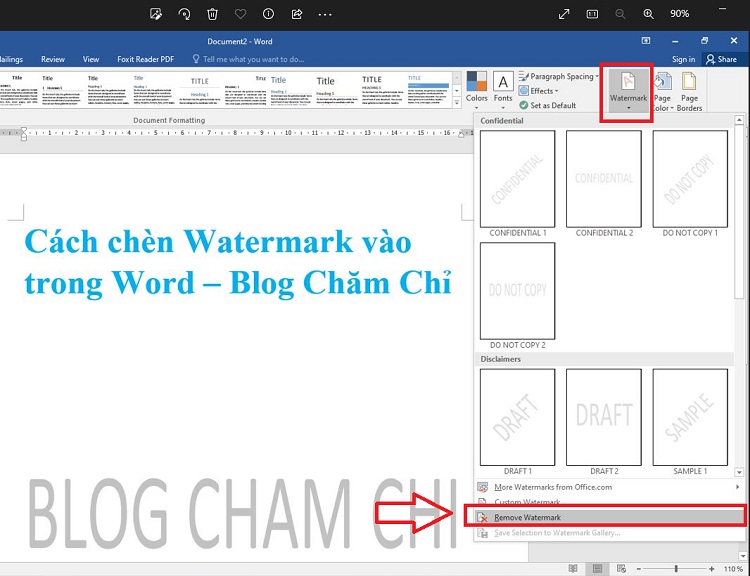 xóa Watermark đã chèn vào trong Word