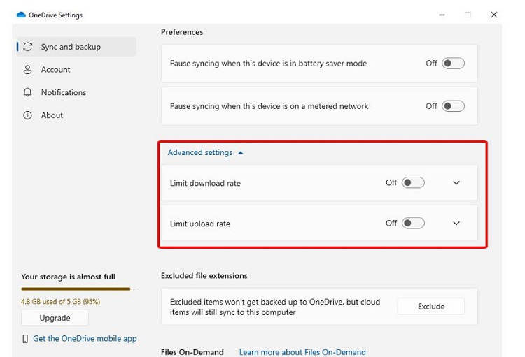 Bỏ giới hạn tốc độ upload và download trên OneDrive
