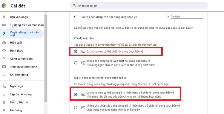 Kích hoạt Nội dung được bảo vệ trên Chrome