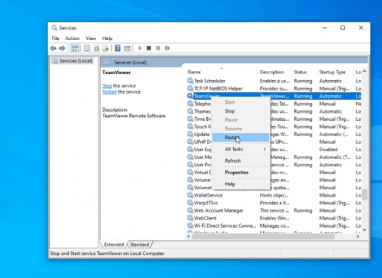 restart teamviewer